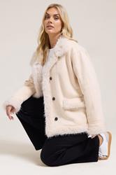 YOURS Plus Size Ivory White Shaggy Faux Fur Trim Coat | Yours Clothing 3