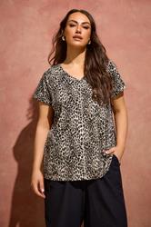 EVANS Plus Size Natural Leopard Print V Neck Cotton T-Shirt | Evans 3