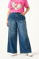 YOURS Plus Size Blue Palazzo Front Seam Wide Leg Jeans | Yours Clothing 3