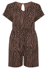 YOURS Curve Chocolate Brown Zebra Print Cotton Playsuit | Yours Clothing 5