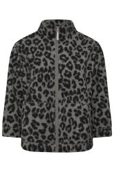 YOURS Plus Size Grey Leopard Print Teddy Borg Jacket | Yours Clothing 5