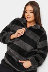 YOURS Plus Size Stripe Half Zip Fleece Sweatshirt | Yours Clothing 5