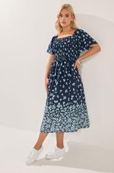 YOURS Plus Size Navy Blue Floral Shirred Maxi Dress | Yours Clothing 3