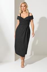 YOURS LONDON Plus Size Black Bardot Glitter Skater Dress | Yours Clothing 1