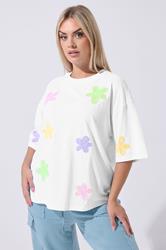 LIMITED COLLECTION Plus Size White Sequin Floral Boxy T-Shirt | Yours Clothing 3