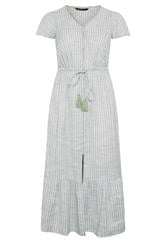 YOURS Plus Size Sage Green Stripe Angel Sleeve Dress | Yours Clothing 5