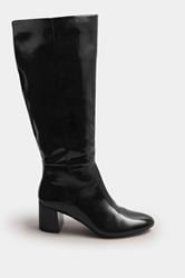LTS Black Patent Knee High Block Boots In Standard Fit | Long Tall Sally 2
