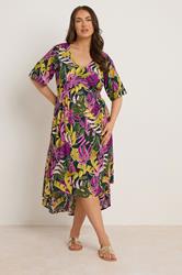 EVANS Plus Size Green Tropical Print Modal Midaxi Dress | Evans 2