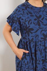 YOURS Plus Size Navy Blue Abstract Floral Midi Dress | Yours Clothing 4