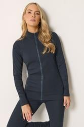 LTS Tall Women's Navy Blue Ribbed Zip Through Top | Long Tall Sally 1