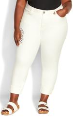 Evans White Embroidered Turn Up Denim Crop 2