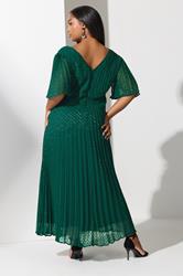 YOURS LONDON Plus Size Green Metallic Dobby Pleated Wrap Dress | Yours Clothing 4