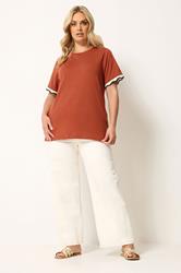 YOURS Plus Size Burnt Orange Metallic Crochet Trim T-Shirt | Yours Clothing 1