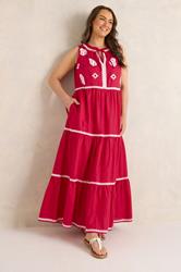 EVANS Plus Size Red Embellished Cotton Maxi Dress | Evans 3