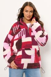 YOURS Plus Size Pink Abstract Quarter Zip Fleece | Yours Clothing 3