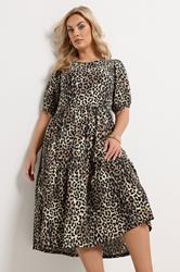 YOURS Plus Size Natural Brown Leopard Tiered Midi Dress | Yours Clothing 3
