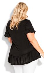 Evans Black Frill Hem Short Sleeve T-Shirt 3