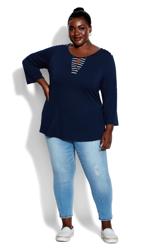 Evans Navy Keyhole Stripe Top 3