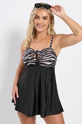 YOURS Plus Size Black Zebra Print Tummy Control Swim Dress | Yours Clothing 3