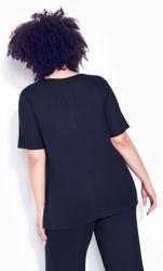 Evans Navy Blue Lace Trim Pyjama Top 3
