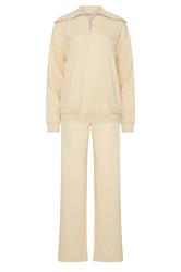 LTS Tall Women's Set Yellow Cotton Quarter Zip Sweatshirt & Wide Leg Joggers | Long Tall Sally 8
