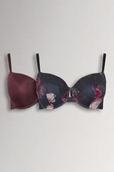 YOURSET 2 PACK Plus Size Navy Blue Floral Print T-Shirt Bras | Yours Clothing 3