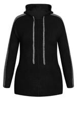 Evans Black Glitter Stripe Detail Hoodie | Evans 6
