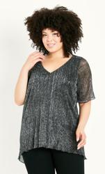 Evans Silver & Black Plisse Blouse 2