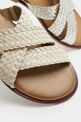 LTS Ivory White Faux Leather Woven Mule Sandals In Standard Fit | Long Tall Sally 6