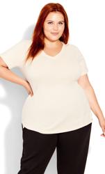 Evans Cream V Neck Essential T-Shirt 1