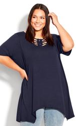 Evans Navy Cut Out Knotted T-Shirt 2