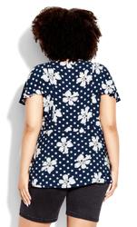 Evans Navy Blue Floral Polka Dot Print Knot Front Top 4