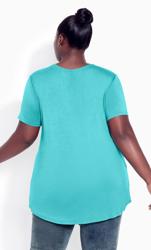 Evans Blue Turquoise Cut Out Shoulder T-Shirt 3