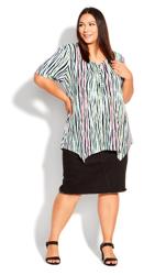 Evans Black Stripe Print Hanky Hem T-Shirt 3