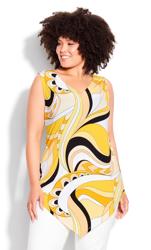 Evans Yellow Swirl Hanky Hem Vest Top 1