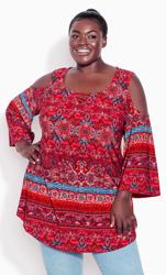 Evans Red Paisley Cold Shoulder Top 1