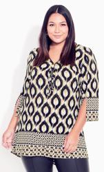 Evans Brown Aztec Zip Front Split Sleeve Top 1