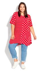 Evans Red Strip & Polka Dot Print Hanky Hem T-Shirt 2