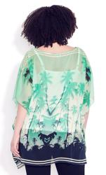 Evans Green & Navy Blue Palm Print Cape Top 3