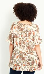 Evans Cream Paisley Print Frill Hem Top 3