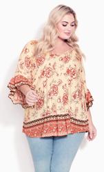 Evans Cream Floral Border Print Pintuck Top 1