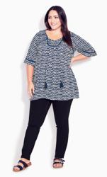 Evans Navy Blue Spot Print Tie Neck Top 1