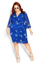 City Chic Blue Floral Print Wrap Dress