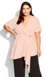 Amelia Faux Wrap Drape Pink Top 1