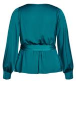 Evans Teal Green Satin Balloon Sleeve Wrap Top 6