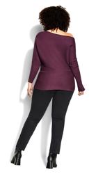 Evans Purple Ribbed Knit One Shoulder Jumper 5