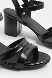 Black Faux Leather Mid Block Heel Sandals In Wide E Fit | Yours Clothing 5