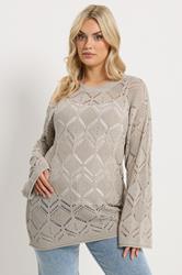 YOURS Plus Size Beige Brown Pointelle Knitted Jumper | Yours Clothing 3