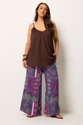 YOURS Plus Size Purple Paisley Shirred Waist Trousers | Yours Clothing 1