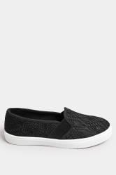 Black Broderie Anglaise Slip-On Trainers In Wide E Fit | Yours Clothing 2